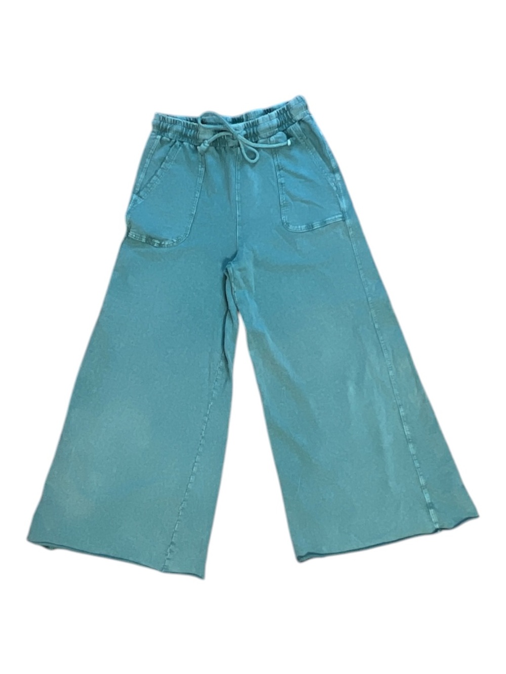 Easel Los Angeles Teal Mineral Wash Wide Leg Cotton Pants Medium
